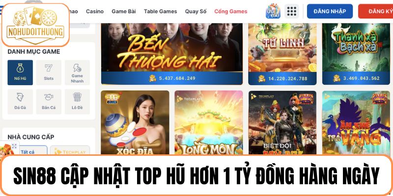 SIN88 cập nhật top hũ hơn 1 tỷ đồng hàng ngày
