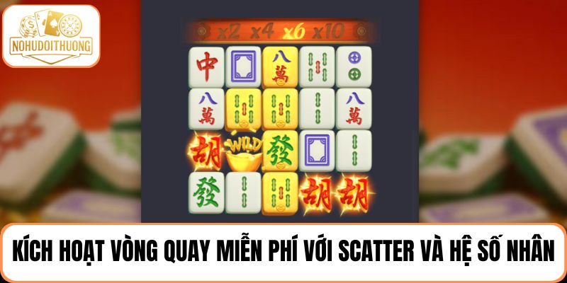 Kích hoạt vòng quay miễn phí với Scatter và hệ số nhân tăng dần trong slot